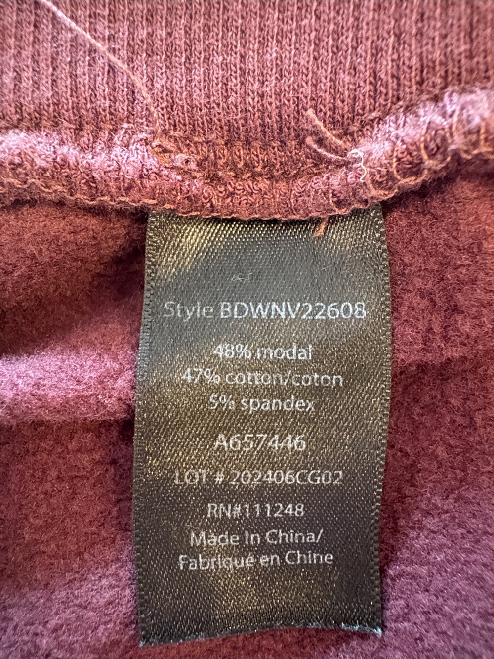 Barefoot Dreams Cozy Straight Leg Lounge Pants ~ Size Large Tall ~ Burgundy - Picture 5 of 9